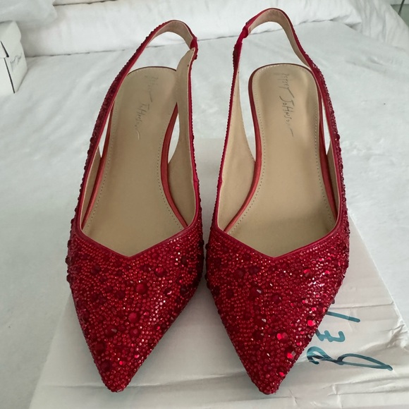 Betsey Johnson Shoes - Betsey Johnson Red Crystal Pointed-Toe Slingback heels 
3in flared heels